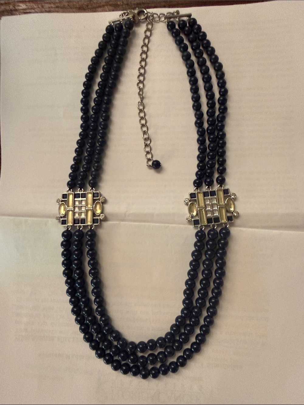 Lia Sophia Navy Multi-Strand Beaded Necklace with Gold Accents